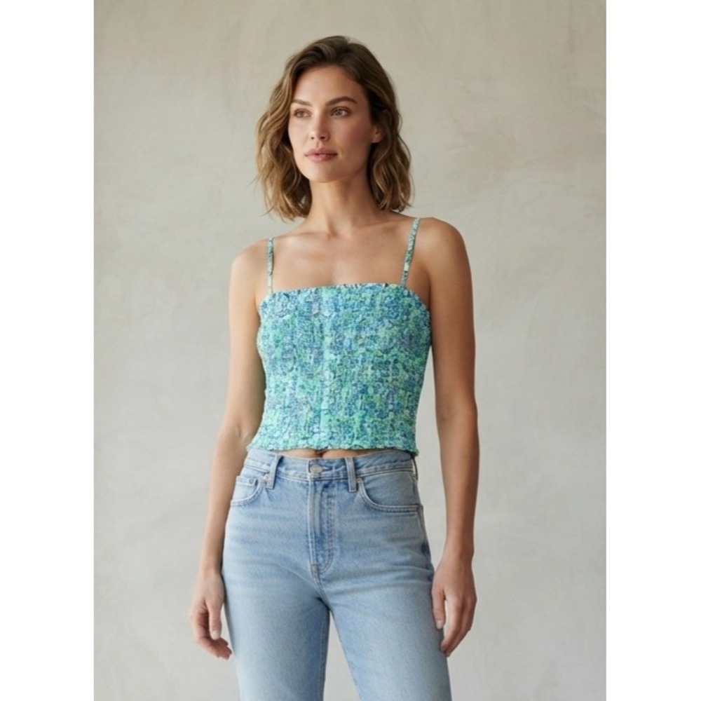 Roller Rabbit Floral Smocked Boho Coastal Cami Tank Top Medium